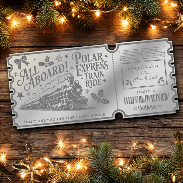 Pink Mirror Acrylic Ticket Polar Express Train Christmas Personalised Any Text