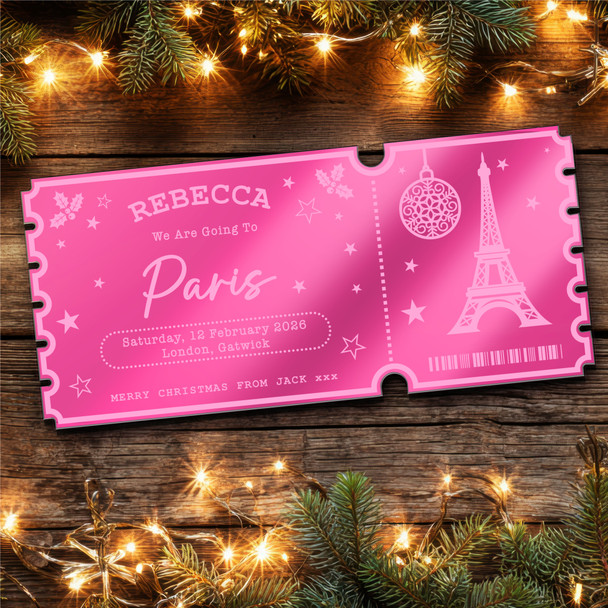 Pink Mirror Acrylic Ticket Paris Break Trip Christmas Personalised Any Text