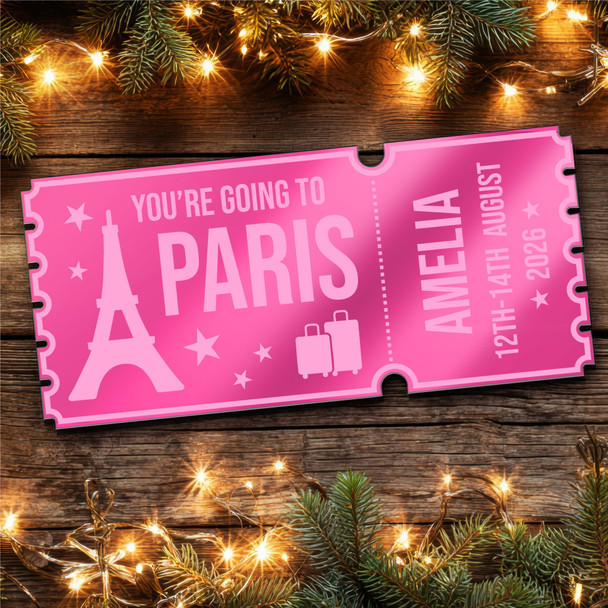 Pink Mirror Acrylic Ticket Paris Trip Holiday Personalised Any Text Voucher