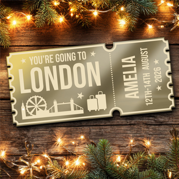 Purple Mirror Acrylic Ticket London Day Out Trip Personalised Any Text Voucher