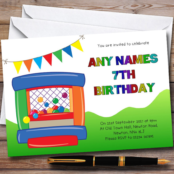 Rainbow Colours Bouncy Castle Personalised Children's Birthday Party Invitations