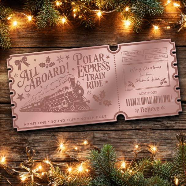 Purple Mirror Acrylic Ticket Polar Express Train Christmas Personalised Any Text