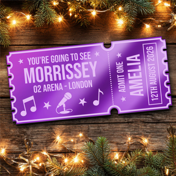 Purple Mirror Acrylic Ticket Morrissey Concert Personalised Any Text Voucher