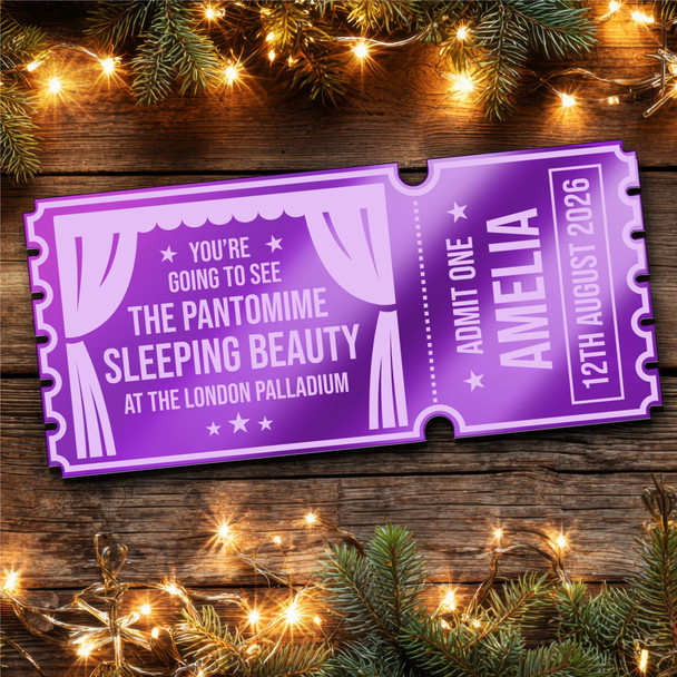 Purple Mirror Acrylic Ticket Pantomime Show Christmas Personalised Any Text