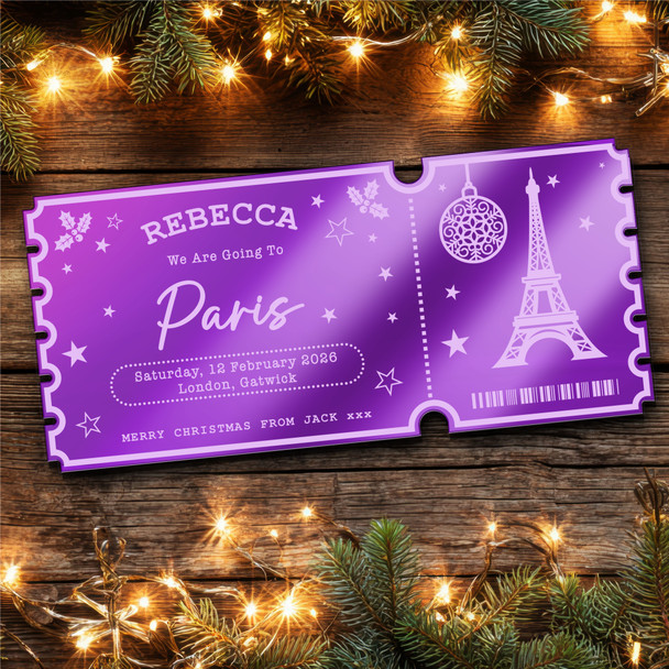 Purple Mirror Acrylic Ticket Paris Break Trip Christmas Personalised Any Text
