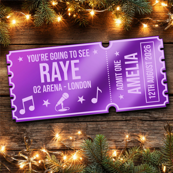 Purple Mirror Acrylic Ticket Raye Concert Personalised Any Text Voucher