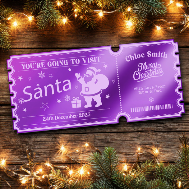 Purple Mirror Acrylic Ticket To See Santa Visit Christmas Personalised Any Text