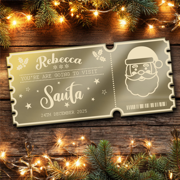 Purple Mirror Acrylic Ticket To See Santa Father Christmas Personalised Any Text