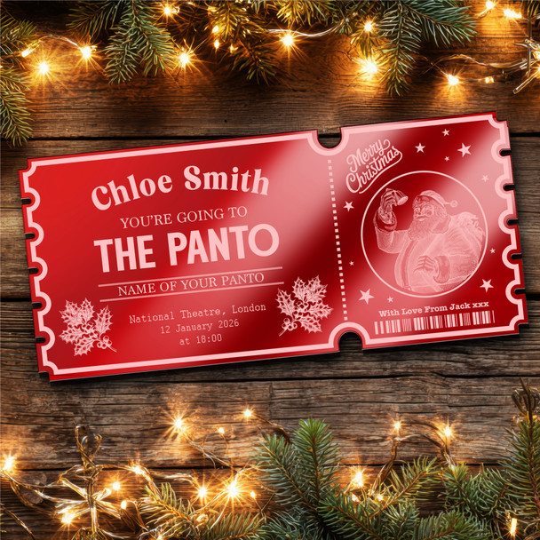 Red Mirror Acrylic Ticket Any Show Theatre Panto Santa Christmas Personalised
