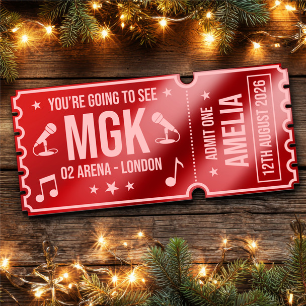 Red Mirror Acrylic Ticket MGk Concert Personalised Any Text Voucher