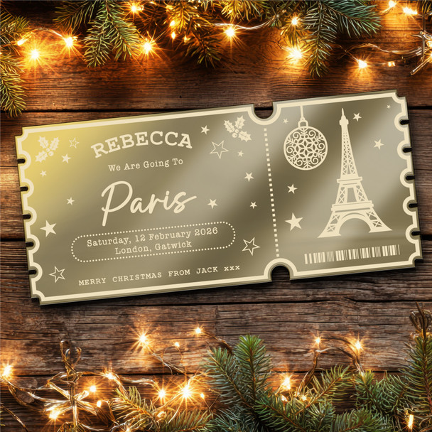 Red Mirror Acrylic Ticket Paris Break Trip Christmas Personalised Any Text