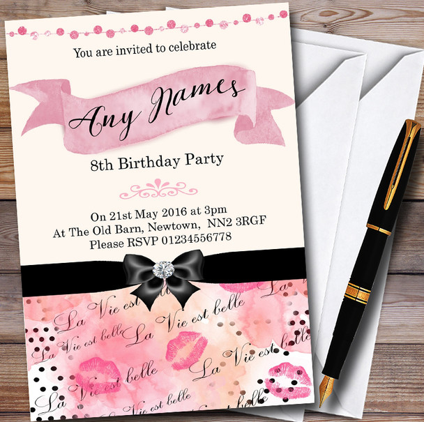 Pink Girls Fashion Make Up Personalised Childrens Birthday Party Invitations