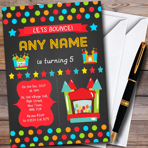 Spotty Chalk Bouncy Castle Personalised Childrens Birthday Party Invitations