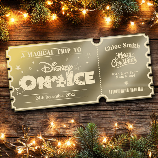 Rose Gold Mirror Acrylic Ticket Disney On Ice Show Personalised Any Text Voucher