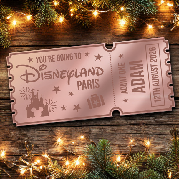 Rose Gold Mirror Acrylic Ticket Surprise Disneyland Paris Trip Personalised