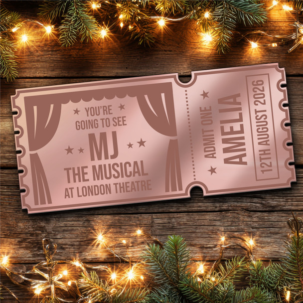 Rose Gold Mirror Acrylic Ticket MJ The Musical Theatre Show Personalised Voucher Rose Gold Mirror Acrylic Ticket MJ The Musical Theatre Show Personalised Voucher