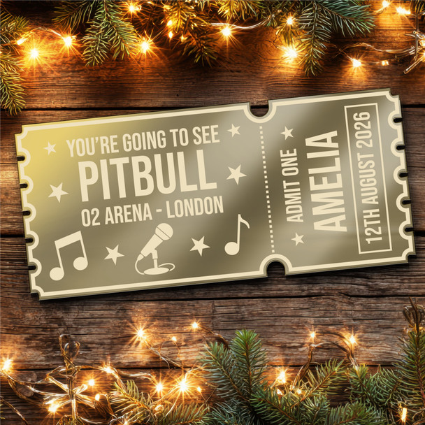 Rose Gold Mirror Acrylic Ticket Pitbull Concert Personalised Any Text Voucher