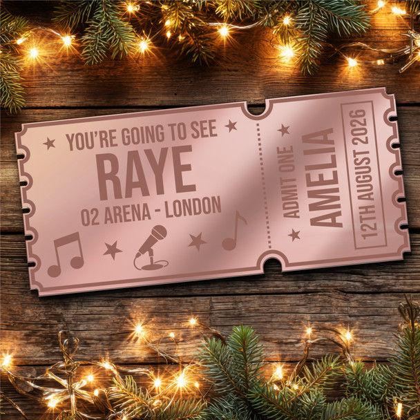 Rose Gold Mirror Acrylic Ticket Raye Concert Personalised Any Text Voucher