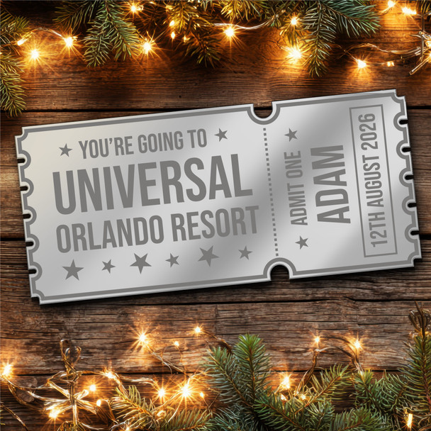 Silver Mirror Acrylic Ticket Universal Orlando Resort Theme Park Personalised