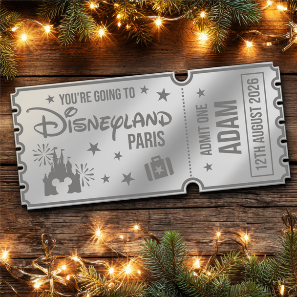 Silver Mirror Acrylic Ticket Surprise Disneyland Paris Trip Personalised Voucher