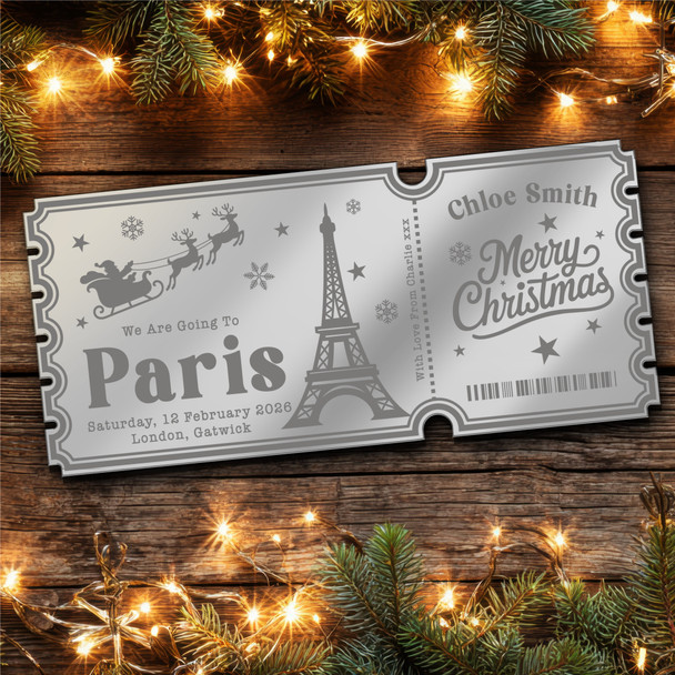 Silver Mirror Acrylic Ticket Getaway Paris Christmas Personalised Any Text