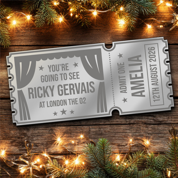 Silver Mirror Acrylic Ticket Ricky Gervais Comedy Show Personalised Any Text Silver Mirror Acrylic Ticket Ricky Gervais Comedy Show Personalised Any Text
