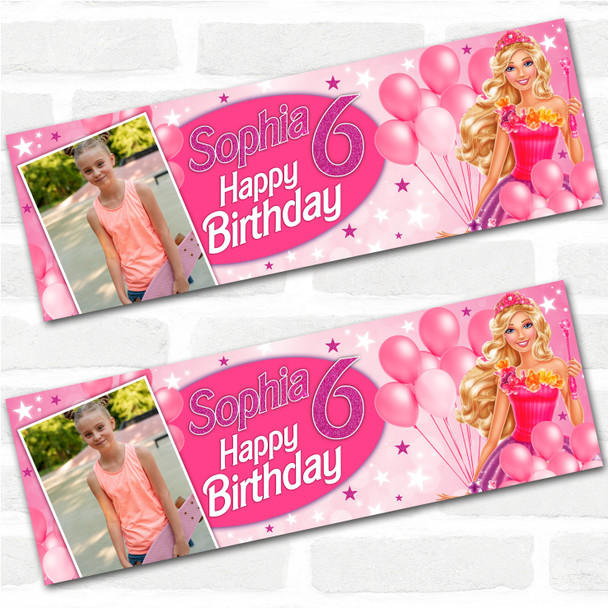 Personalised Party Banner For Kids Birthday Barbie Photo