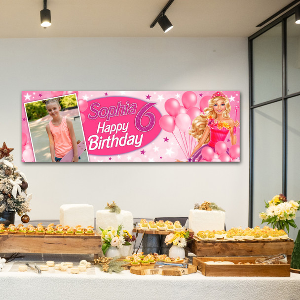 Personalised Party Banner For Kids Birthday Barbie Photo