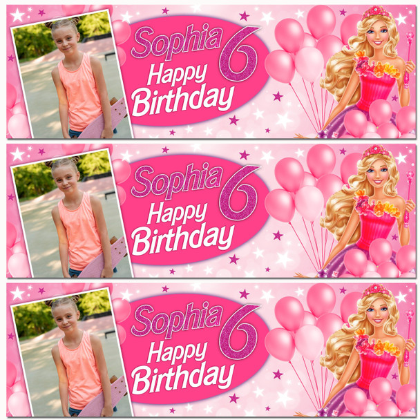 Personalised Party Banner For Kids Birthday Barbie Photo
