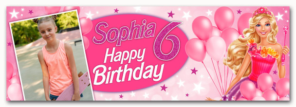 Personalised Party Banner For Kids Birthday Barbie Photo