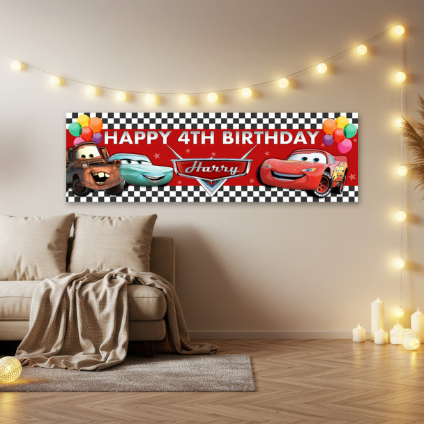 Personalised Party Banner For Kids Birthday Cars Balloons