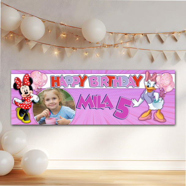 Personalised Party Banner For Kids Birthday Girls Disney Minnie Mouse Daisy Duck