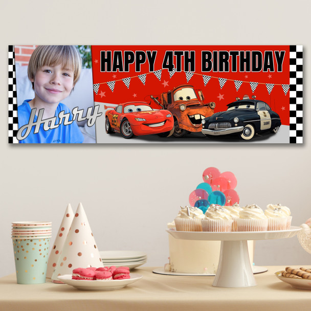 Personalised Party Banner For Kids Birthday Disney Cars Photo Boys