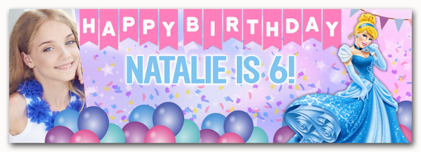 Personalised Party Banner For Kids Birthday Disney Princess Cinderella