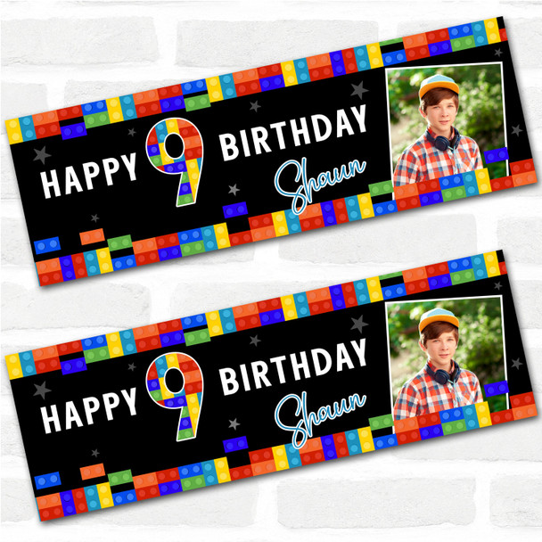 Personalised Party Banner For Kids Birthday Boys Lego Toy Bricks Photo