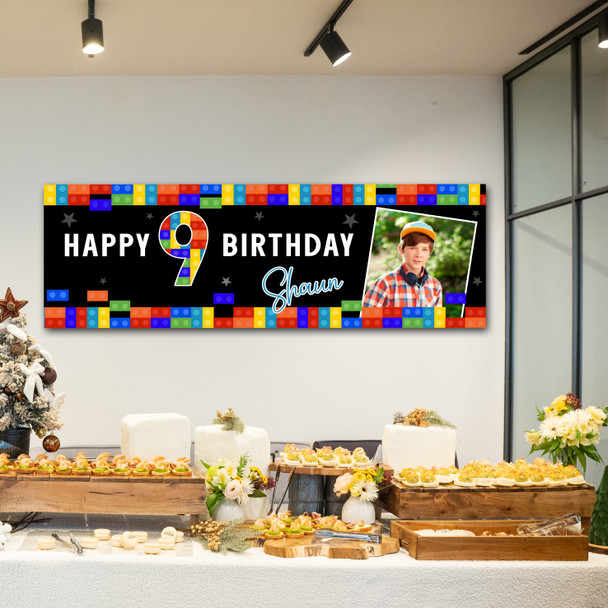 Personalised Party Banner For Kids Birthday Boys Lego Toy Bricks Photo