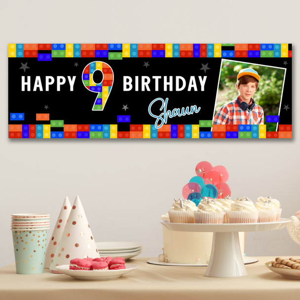 Personalised Party Banner For Kids Birthday Boys Lego Toy Bricks Photo