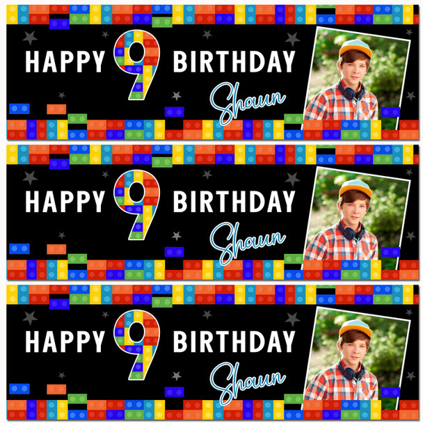 Personalised Party Banner For Kids Birthday Boys Lego Toy Bricks Photo