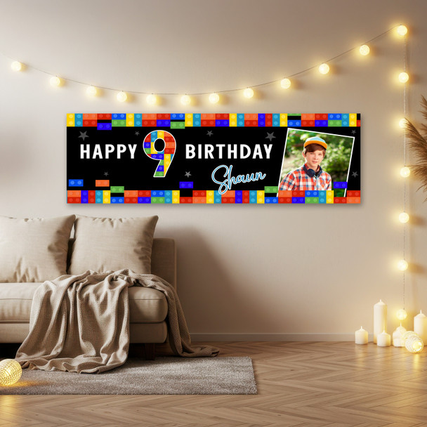 Personalised Party Banner For Kids Birthday Boys Lego Toy Bricks Photo