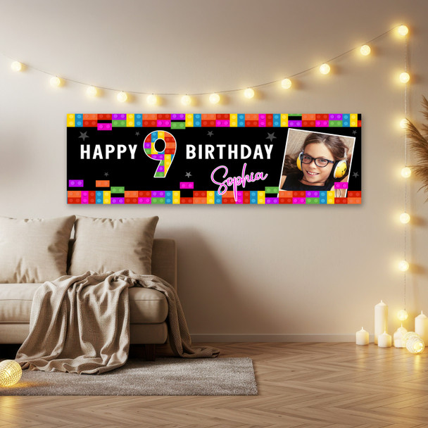Personalised Party Banner For Kids Birthday Lego Toy Bricks Photo