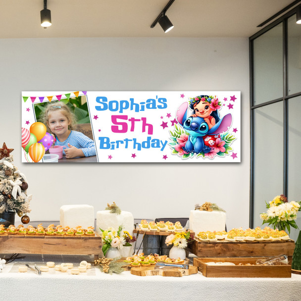 Personalised Party Banner For Kids Birthday Lilo And Stitch Photo
