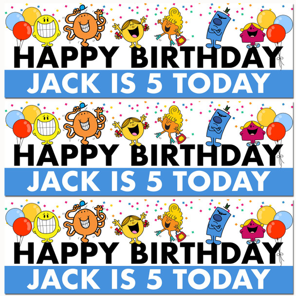 Personalised Party Banner For Kids Birthday Boys Mr Men