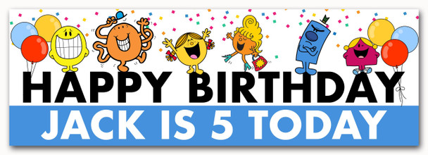 Personalised Party Banner For Kids Birthday Boys Mr Men