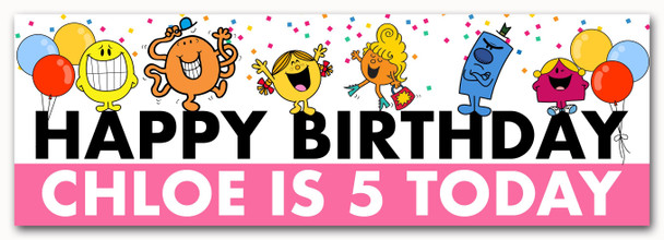 Personalised Party Banner For Kids Birthday Girls Mr Men