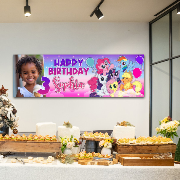 Personalised Party Banner For Kids Birthday My Little Pony Photo Purple Pink