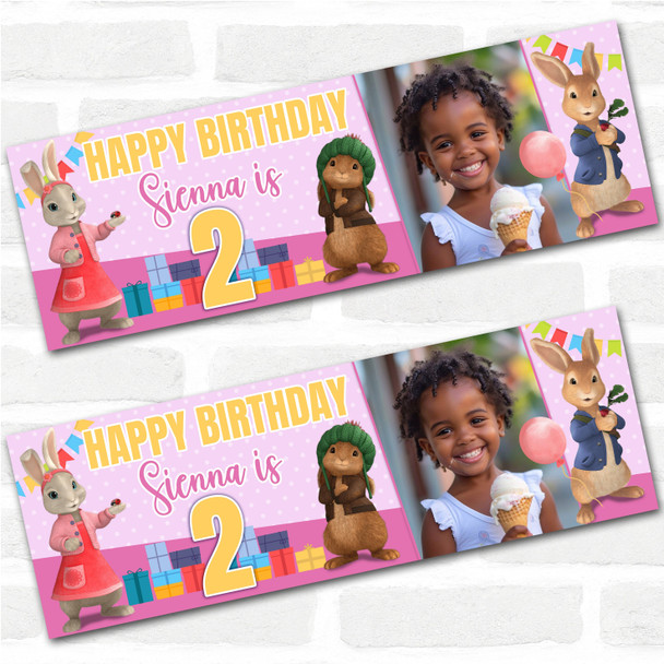 Personalised Party Banner For Kids Birthday Pink Peter Rabbit Photo
