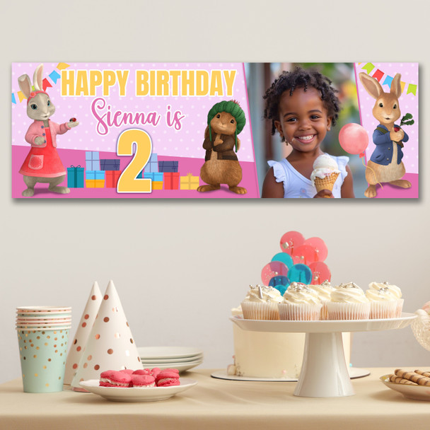 Personalised Party Banner For Kids Birthday Pink Peter Rabbit Photo