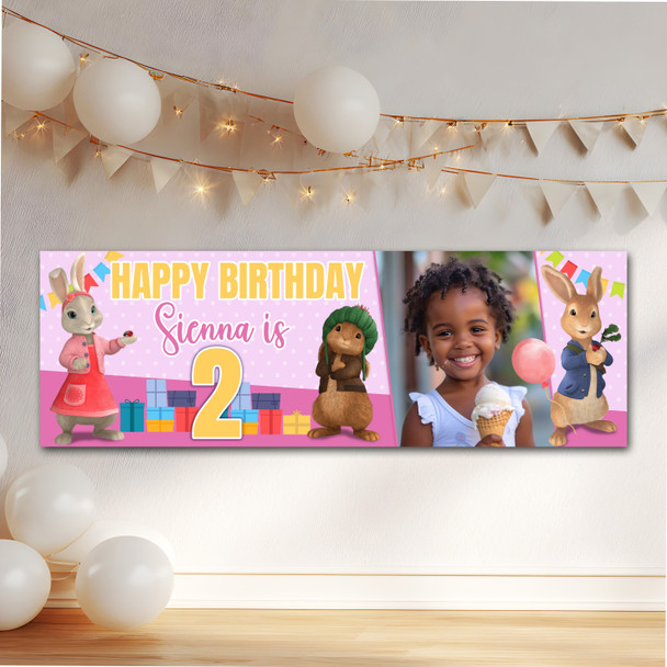 Personalised Party Banner For Kids Birthday Pink Peter Rabbit Photo