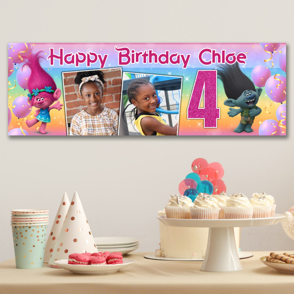 Personalised Party Banner For Kids Birthday Trolls Photos