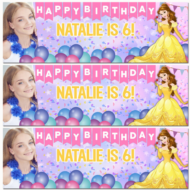 Personalised Party Banner For Kids Birthday Disney Princess Belle